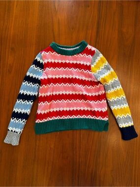 Mini Boden Colorblock Fair Isle Crewneck Sweater red, Pink, Green, Blue, Yellow